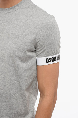 Crew Neck Cotton Blend T-Shirt with Elastic Details