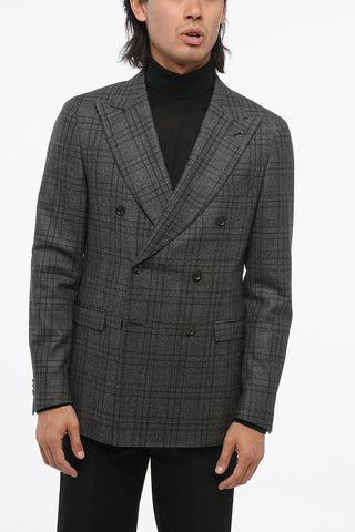 CC COLLECTION Checkered Motif Wool REWARD Double Breasted Blazer