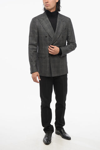 CC COLLECTION Checkered Motif Wool REWARD Double Breasted Blazer