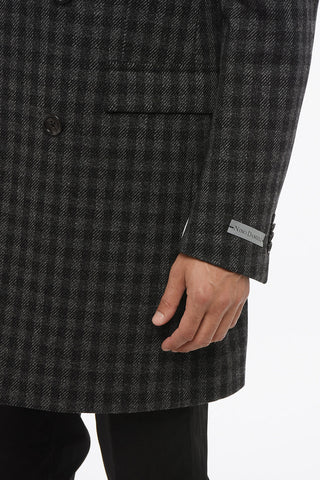 Wool Double Breasted Coat With Checkered Motif