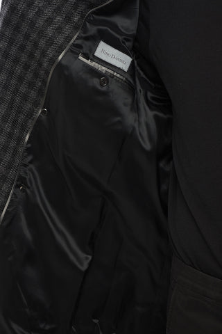 Wool Double Breasted Coat With Checkered Motif