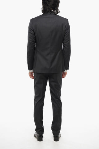 CC COLLECTION Melange Virgin Wool Suit with Flap Pockets