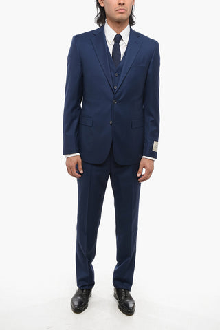 CC COLLECTION Virgin Wool Three-Piece Suit with Waistcoat, Two Vents and Notched Lapel