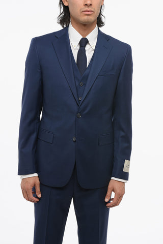 CC COLLECTION Virgin Wool Three-Piece Suit with Waistcoat, Two Vents and Notched Lapel