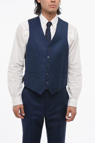 CC COLLECTION Virgin Wool Three-Piece Suit with Waistcoat, Two Vents and Notched Lapel
