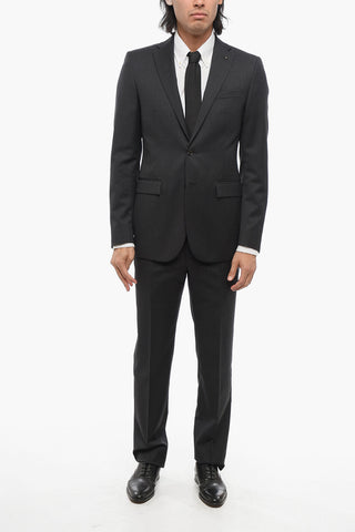 CC COLLECTION Melange Virgin Wool Suit with Flap Pockets