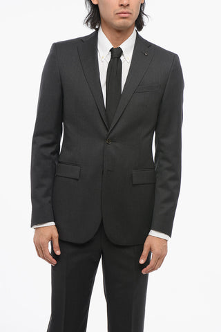 CC COLLECTION Melange Virgin Wool Suit with Flap Pockets