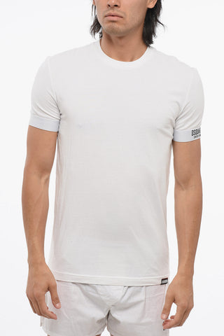 T-Shirt Girocollo in Misto Cotone con Dettagli Elastici