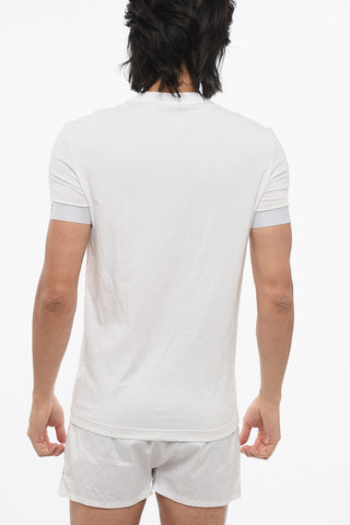 T-Shirt Girocollo in Misto Cotone con Dettagli Elastici