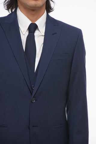 CC COLLECTION Virgin Wool Three-Piece Suit with Waistcoat, Two Vents and Peak Lapel