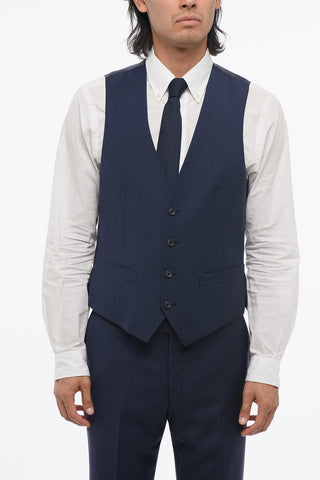 CC COLLECTION Virgin Wool Three-Piece Suit with Waistcoat, Two Vents and Peak Lapel