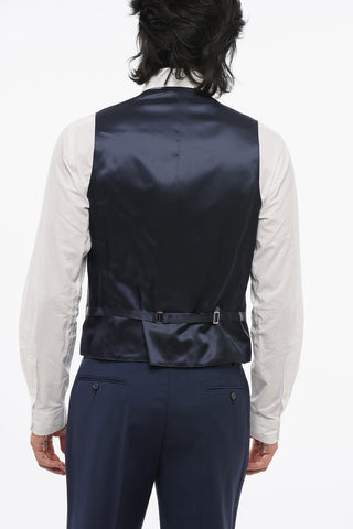 CC COLLECTION Virgin Wool Three-Piece Suit with Waistcoat, Two Vents and Peak Lapel