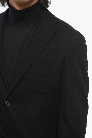 Houdstooth Motif Unlined Wool Single Breasted Blazer