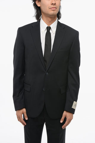 CC COLLECTION Virgin Wool Side Vents Flat Front Pants 2-Button Suit