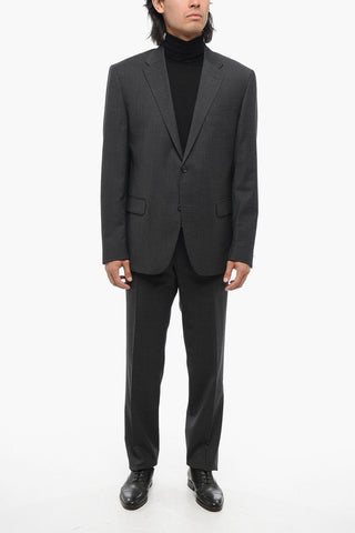 Virgin Wool Suit with Micro Check Motif