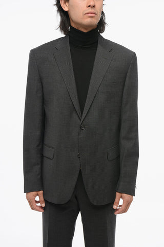 Virgin Wool Suit with Micro Check Motif