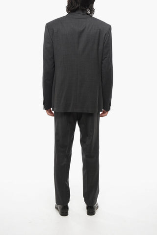 Virgin Wool Suit with Micro Check Motif