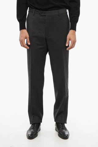 Virgin Wool Suit with Micro Check Motif