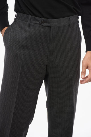 Virgin Wool Suit with Micro Check Motif