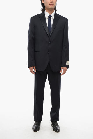 CC COLELCTION Virgin Wool Side Vents Peak Lapel Belt Loops 3-Piece Waistcoat Suit