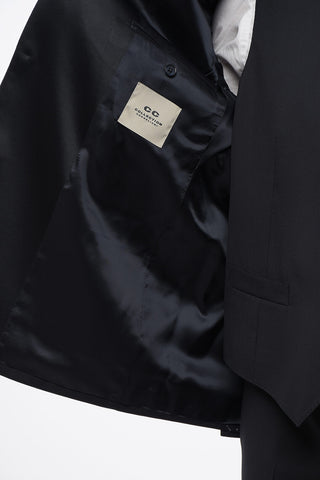 CC COLELCTION Virgin Wool Side Vents Peak Lapel Belt Loops 3-Piece Waistcoat Suit