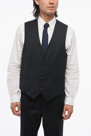 CC COLELCTION Virgin Wool Side Vents Peak Lapel Belt Loops 3-Piece Waistcoat Suit