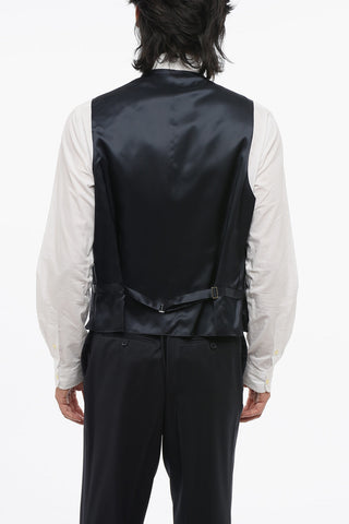 CC COLELCTION Virgin Wool Side Vents Peak Lapel Belt Loops 3-Piece Waistcoat Suit