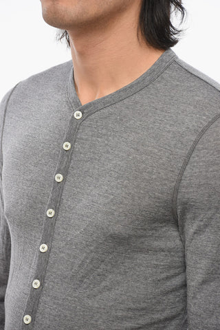 Long-sleeved Wool Blend T-Shirt with Front Buttoning