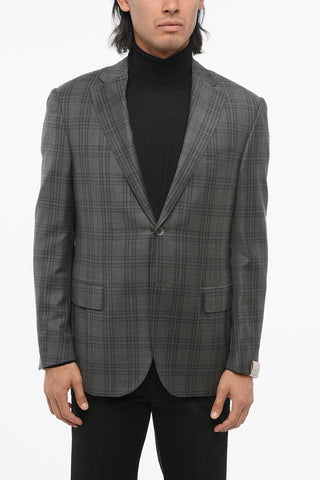 Blazer Monopetto In Lana Con Motivo A Quadri E Tasca Ad Aletta