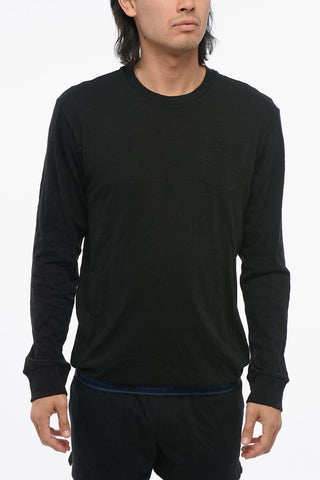 T-Shirt a Maniche Lunghe in Cotone Stretch con Elastici a Contrasto