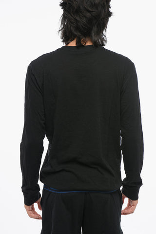 T-Shirt a Maniche Lunghe in Cotone Stretch con Elastici a Contrasto