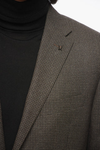 CC COLLECTION Wool Single Breasted Blazer With Checkered Motif