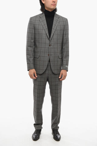 Virgin Wool Suit with Check Motif