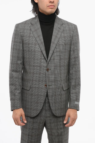 Virgin Wool Suit with Check Motif