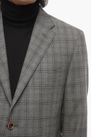 Virgin Wool Suit with Check Motif