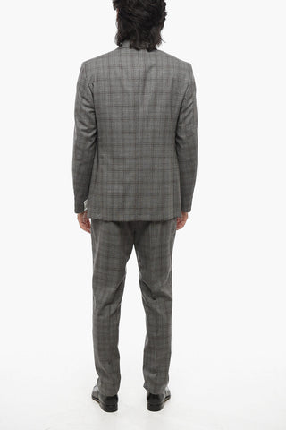 Virgin Wool Suit with Check Motif