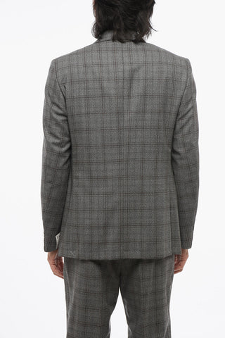 Virgin Wool Suit with Check Motif