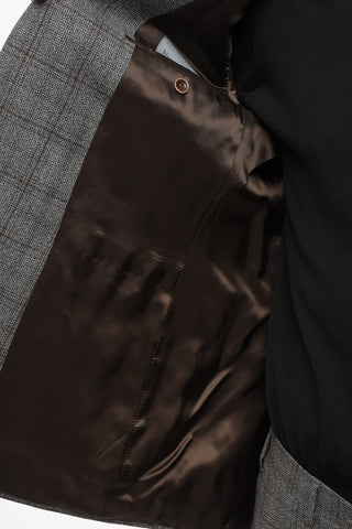 Virgin Wool Suit with Check Motif