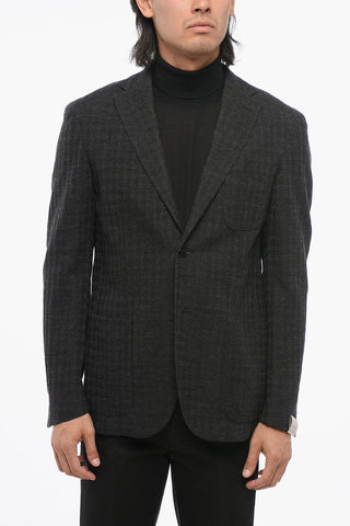 Blazer Monopetto In Lana Sfoderato Motivo Pied De Poule