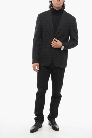 Blazer Monopetto In Lana Sfoderato Motivo Pied De Poule