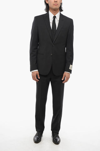 CC COLLECTION Virgin Wool Three-Piece Suit with Waistcoat, Two Vents and Peak Lapel