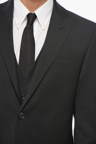 CC COLLECTION Virgin Wool Three-Piece Suit with Waistcoat, Two Vents and Peak Lapel