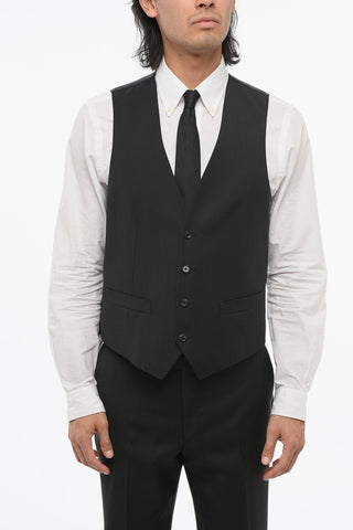 CC COLLECTION Virgin Wool Three-Piece Suit with Waistcoat, Two Vents and Peak Lapel