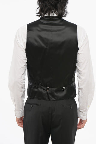 CC COLLECTION Virgin Wool Three-Piece Suit with Waistcoat, Two Vents and Peak Lapel