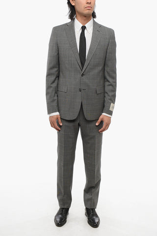 CC COLLECTION Two-Button District Check Virgin Wool Suit with Double Vents and Classic Lapel