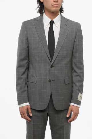 CC COLLECTION Two-Button District Check Virgin Wool Suit with Double Vents and Classic Lapel