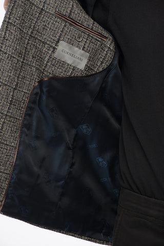 Checkered Motif Single Breasted Wool Blazer With Flap Pockets