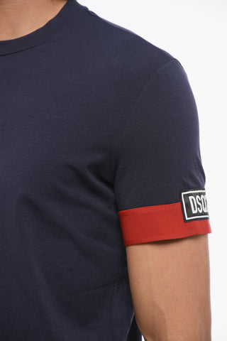 Crew Neck Cotton Blend T-Shirt with Contrasting Detail