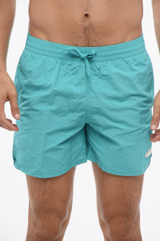 Boxer-Badehose in Uni mit Sneaker-Patch