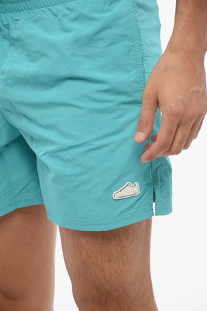 Solid Boxer Swim Shorts with Sneaker Patch